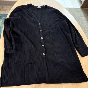 Chico's Cardigan Sweater Chicos Size 3 US Size XL Petite Black Ribbed Long Line